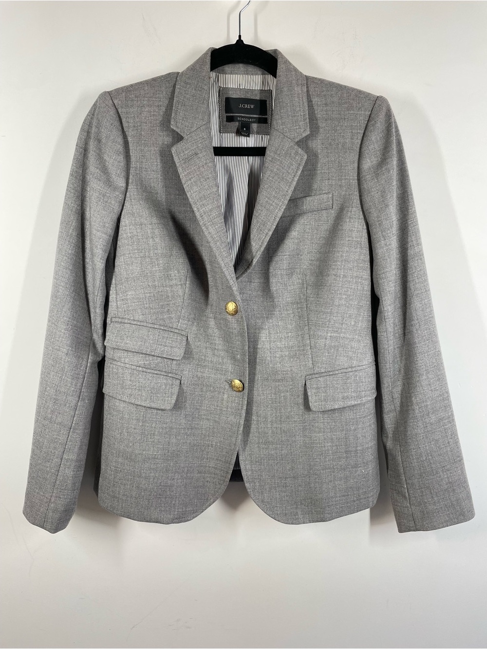 J.Crew Schoolboy Blazer Gray Size 6 Wool Gold Buttons Preppy Academia Classic
